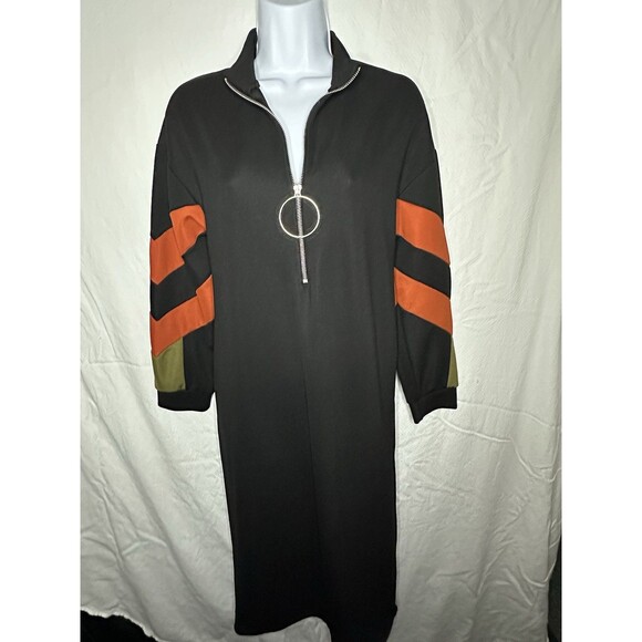 Zara Black Long Dress W/ Half Zip And Long Sleeves, Mock Neck - Picture 2 of 5